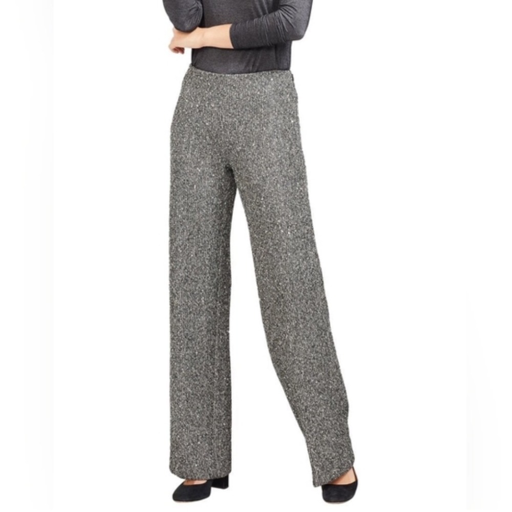 J.McLaughlin Carter Micro‎ Sequin Tweed Pants Silver Black Metallic Wide Leg 4